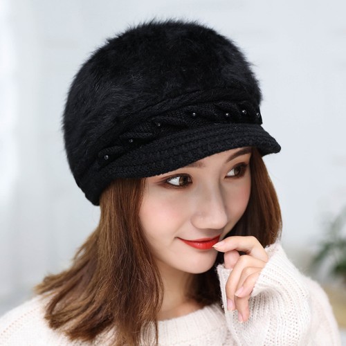Rabbit Fur Knitted Wool Bucket Hat