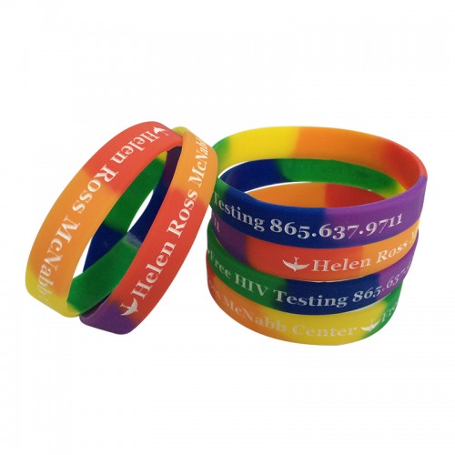 Rainbow Silicone Wristbands With Debossed Color filled Logo